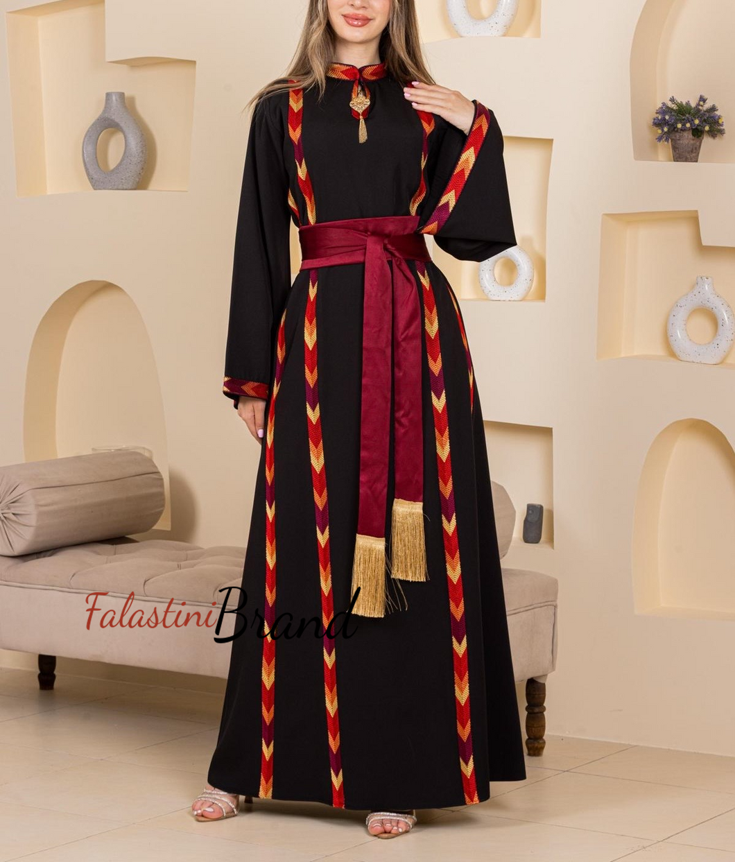 Elegant Black Stripes Embroidered Thob Dress