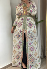 NAQSH Off-white and Colorful Georgette Diamond Embroidered Open Abaya Kaftan