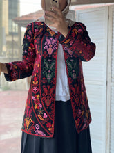 Palestinian Black And Red Embroidered Jacket with Unique Sa3at Tatreez Pattern
