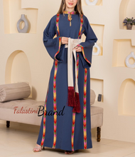Elegant Blue Stripes Embroidered Thob Dress