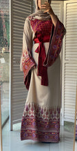 Very Unique Radan Sleeves Beige and Burgundy Thobe with Dense Embroidery and Satin Details