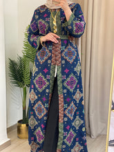 NAQSH Navy and Colorful Georgette Diamond Embroidered Open Abaya Kaftan