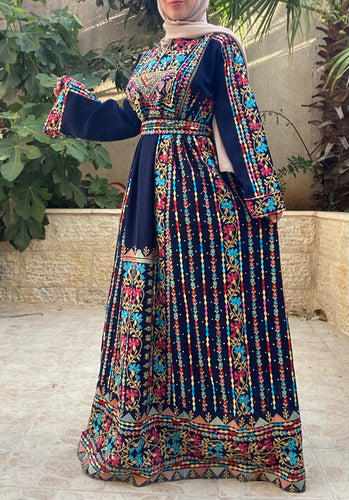 Amazing Navy Palestinian Embroidered Thobe Dress With Astonishing Embroidery