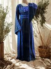Elegant Wide Sleeves Black and Blue Embroidered Thob Dress