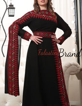 Elegant Black and Red Shoulder Details Embroidered Dress