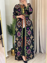 NAQSH Black and Colorful Georgette Diamond Embroidered Open Abaya Kaftan