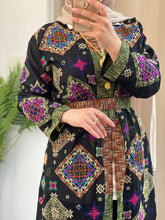 NAQSH Black and Colorful Georgette Diamond Embroidered Open Abaya Kaftan