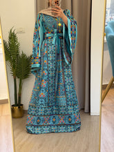 Durra Blue Satin Elegant Wide Sleeves Full Embroidered Thob Dress