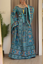 Durra Blue Satin Elegant Wide Sleeves Full Embroidered Thob Dress