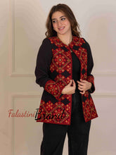 Palestinian Black and Red Diamond Embroidered Jacket