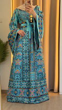 Durra Blue Satin Elegant Wide Sleeves Full Embroidered Thob Dress