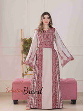 Delicate and Classy Beige Thob with Red Embroidery