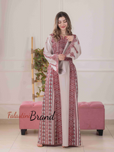 Delicate and Classy Beige Thob with Red Embroidery