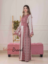 Delicate and Classy Beige Thob with Red Embroidery