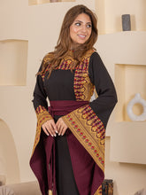 Horeya Black and Burgundy Thob Dress with Golden Embroidery