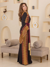 Horeya Black and Burgundy Thob Dress with Golden Embroidery