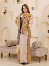 Horeyya Beige and Grey Thob Dress with Golden Embroidery
