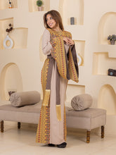 Horeyya Beige and Grey Thob Dress with Golden Embroidery