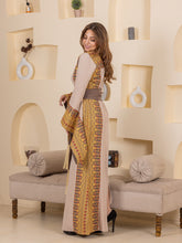 Horeyya Beige and Grey Thob Dress with Golden Embroidery
