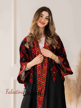 Black Diamond with Red Embroidery Open Abaya/Bisht
