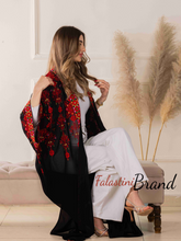 Black Diamond with Red Embroidery Open Abaya/Bisht