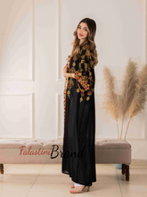 Black Diamond with Golden Embroidery Open Abaya/Bisht
