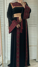 Black Velvet Thob Dress with Red Embroidery and Golden Satin Belt