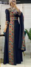 Elegant Navy and Beige Shoulder Details Embroidered Dress