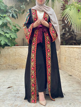 Most Elegant Full of Details Black Abaya with Burgundy Satin and Malak like Embroidery