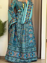 Durra Blue Satin Elegant Wide Sleeves Full Embroidered Thob Dress