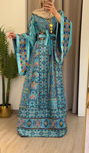 Durra Blue Satin Elegant Wide Sleeves Full Embroidered Thob Dress