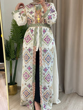 NAQSH Off-white and Colorful Georgette Diamond Embroidered Open Abaya Kaftan