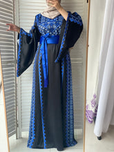 Elegant Wide Sleeves Black and Blue Embroidered Thob Dress