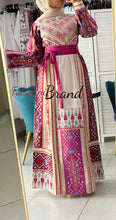 Very Luxurious Off White and Pink and Purple Thobe with Qasab and Satin Details