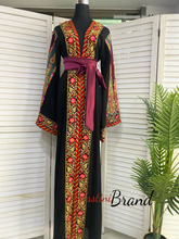 Most Elegant Full of Details Black Abaya with Burgundy Satin and Malak like Embroidery