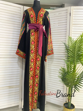 Most Elegant Full of Details Black Abaya with Burgundy Satin and Malak like Embroidery