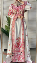 Amazing White and Red Satin Thob with Unique Floral Embroidery White Skirt