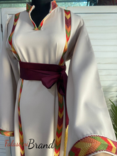 Elegant Biege Stripes Embroidered Thob Dress