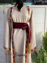 Elegant Biege Stripes Embroidered Thob Dress