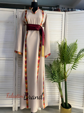 Elegant Biege Stripes Embroidered Thob Dress
