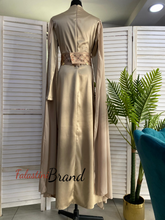 Classy Golden Embroidered Dress with Shoulder Drapes