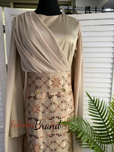 Classy Golden Embroidered Dress with Shoulder Drapes