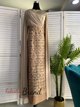 Classy Golden Embroidered Dress with Shoulder Drapes