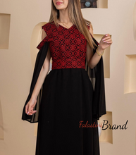 Cute Open Shoulders Black and Red Embroidered Dress