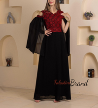 Cute Open Shoulders Black and Red Embroidered Dress