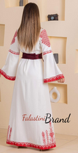 White and Red Thob Dress with Satin Details