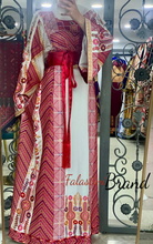 Very Elegant Wide Sleeves White and Red Embroidered Thob with Golden and Malak Details and Head Scarf