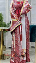 Very Elegant Wide Sleeves White and Red Embroidered Thob with Golden and Malak Details and Head Scarf