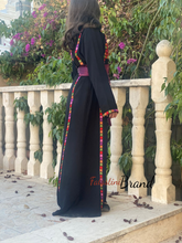 Little Girls Elegant Stylish Black Thob with Colorful Orooq Details and Satin Belt