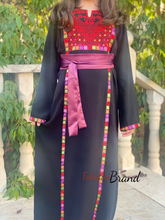 Little Girls Elegant Stylish Black Thob with Colorful Orooq Details and Satin Belt